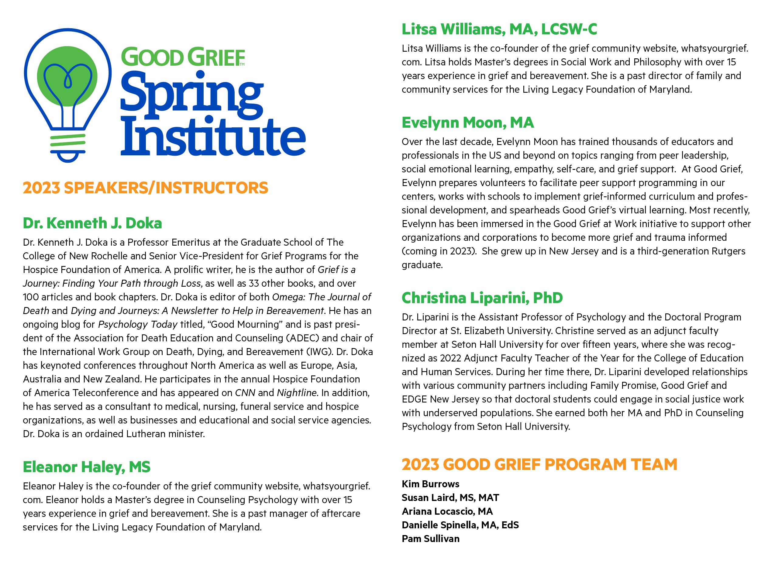 Good Grief Spring Institute Poster 2023