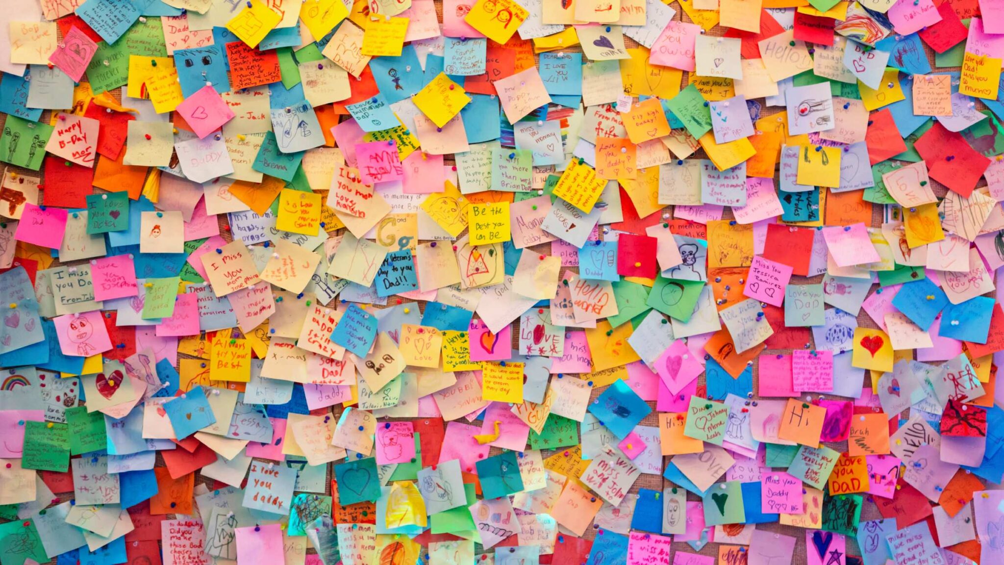 Wall with thousands of post-it notes